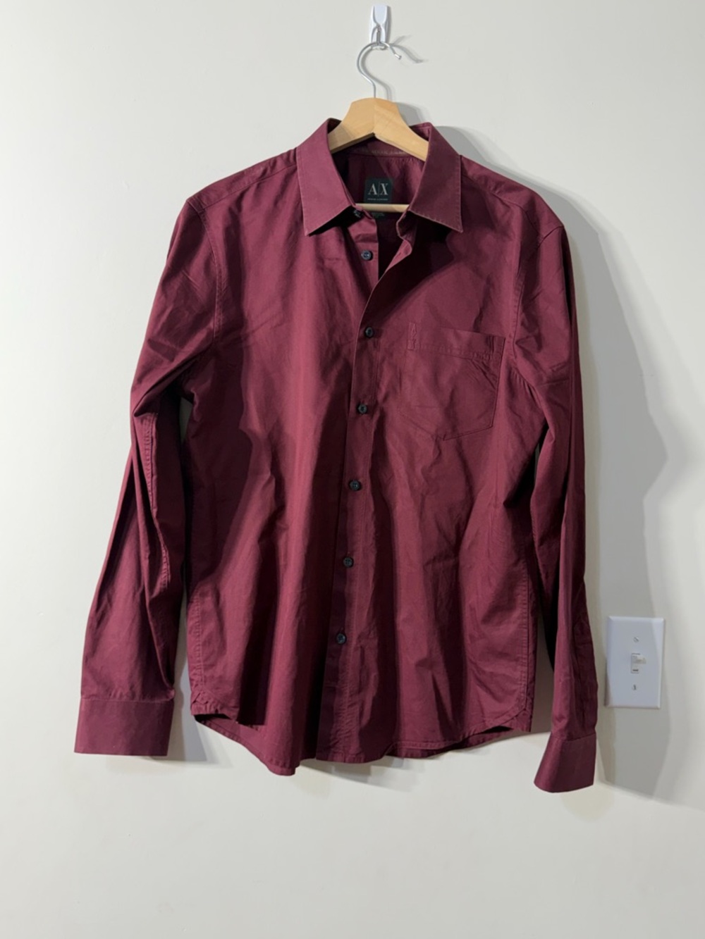 A/X Armani Exchange Men's Maroon Long-Sleeve Preppy Button-Up Shirt size L